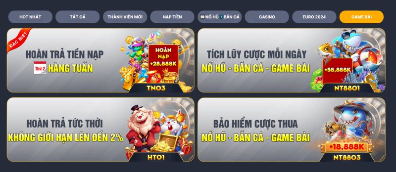 Khuyến mãi dành riêng sảnh game bài New88